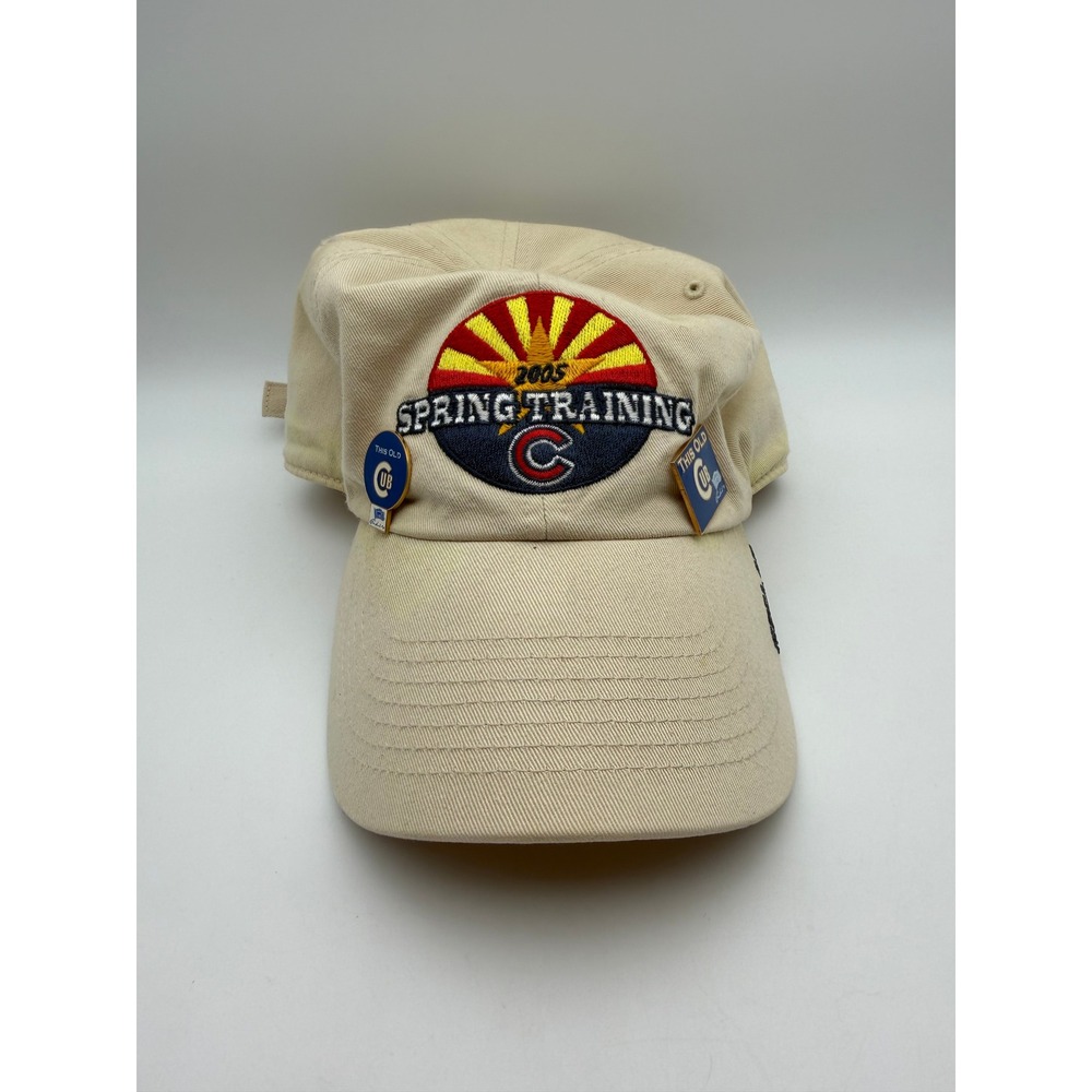 Vintage Chicago Cubs 2005 Spring Training Hat Mesa AZ Ron Santo Pins Tan MLB